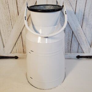 White Metal Vase With Handle Milk Can Flowers Country Farmhouse